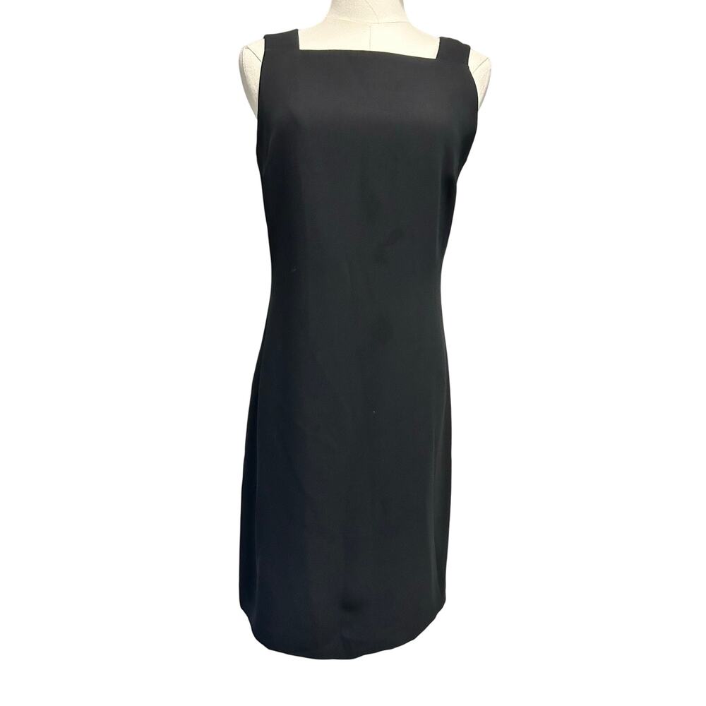 Vtg 80's Liz Claiborne Black Sheath Dress Square Neck Sleeveless Retro USA SZ 4